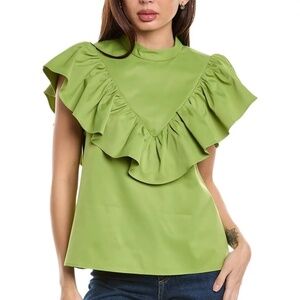 Crosby by Mollie Burch Minnie Ruffle Blouse Top Shirt Green Size MEDIUM